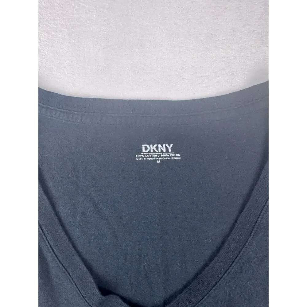 DKNY Black V-Neck T-Shirt Graffiti Style Graphic Logo Print Size Medium
